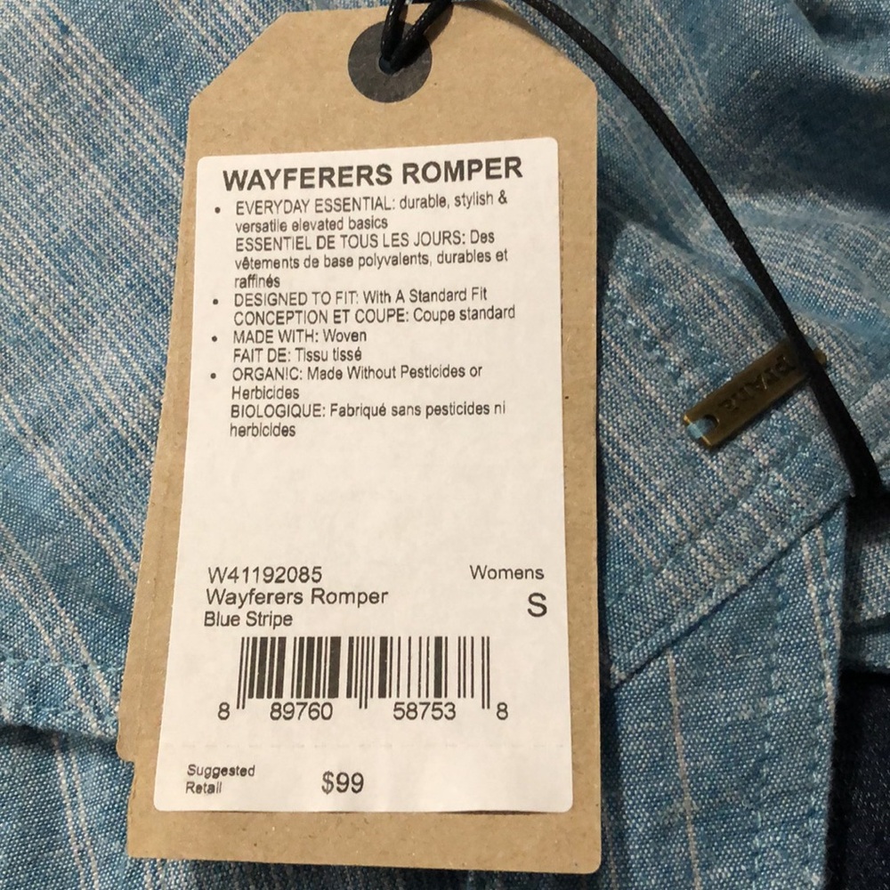 Prana Wayferers Romper Overall Hemp Organic Cotton River Rock Blue Stripe Small - Picture 9 of 10